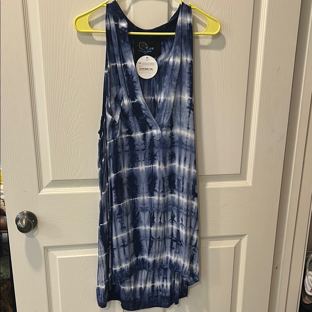 Blue Tie-Dye Sleeveless Dress